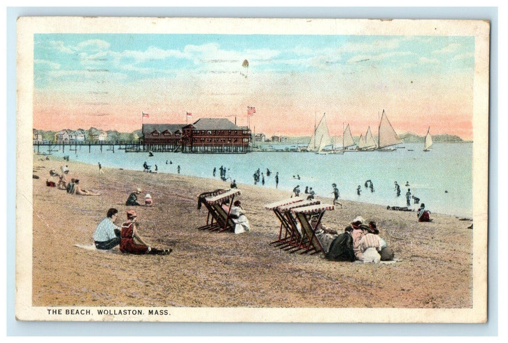 1929 The Beach View Sailboat Wollaston Massachusetts MA Vintage Postcard