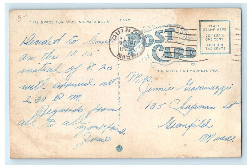 1929 The Beach View Sailboat Wollaston Massachusetts MA Vintage Postcard