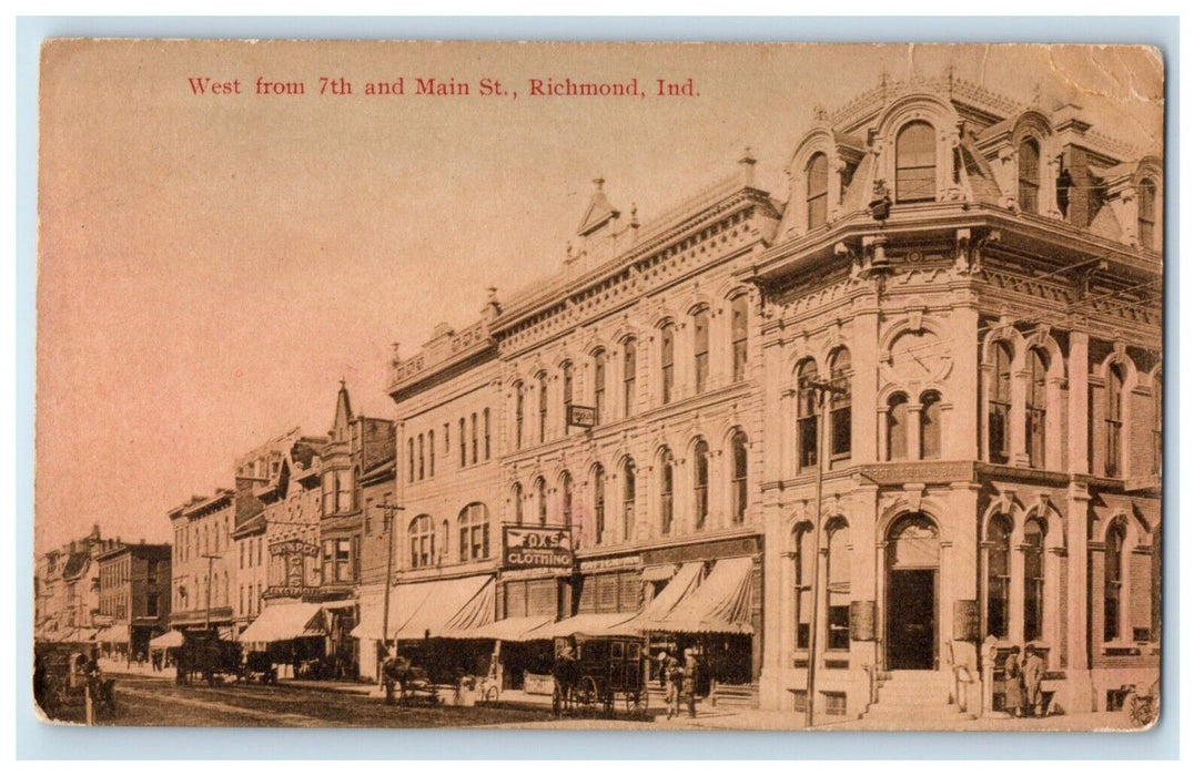 1916 West From 7th And Main Street Richmond Indiana IN Posted Antique Postcard