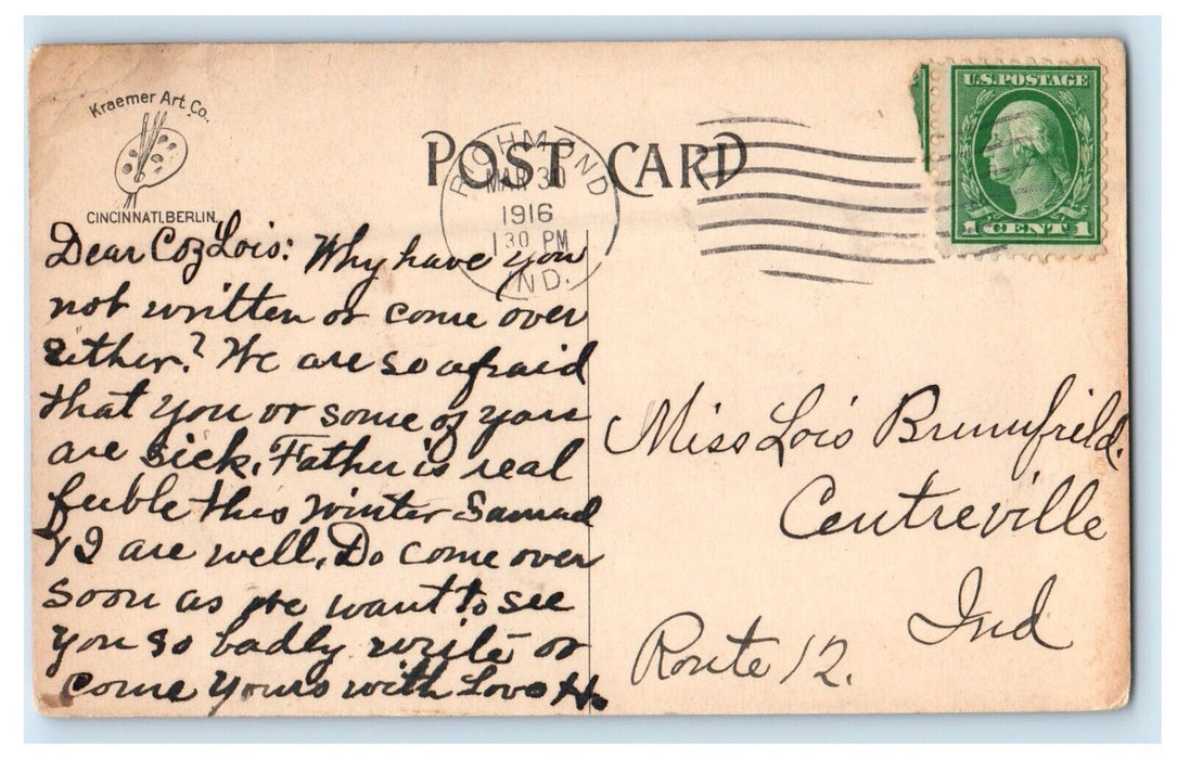 1916 West From 7th And Main Street Richmond Indiana IN Posted Antique Postcard