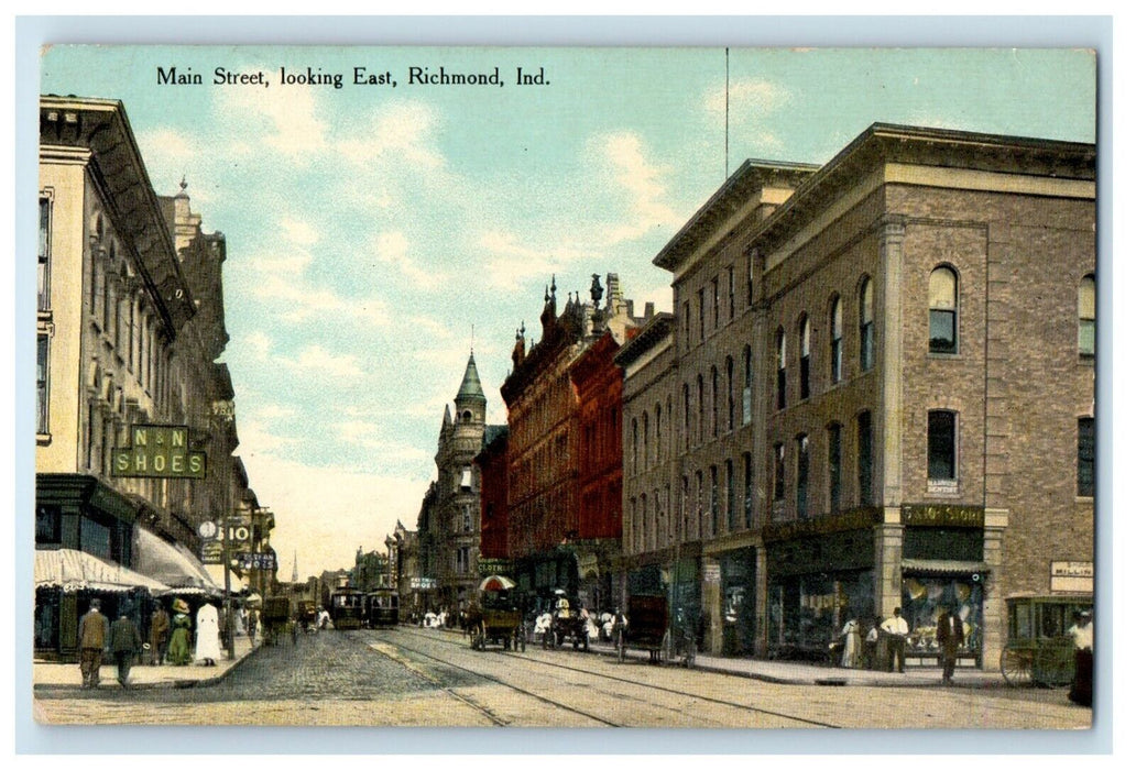 c1910's Main Street Looking East Richmond Indiana IN Posted Antique Postcard