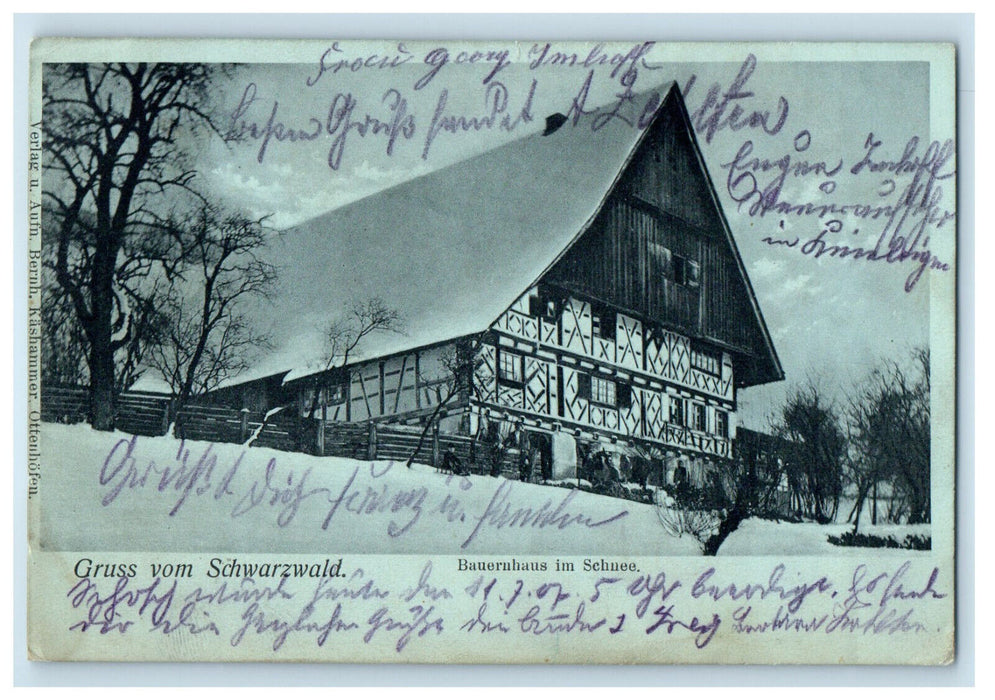 c1905 Bauernhaus im Schnee Gruss Vom Schwarzwald Germany Posted Postcard