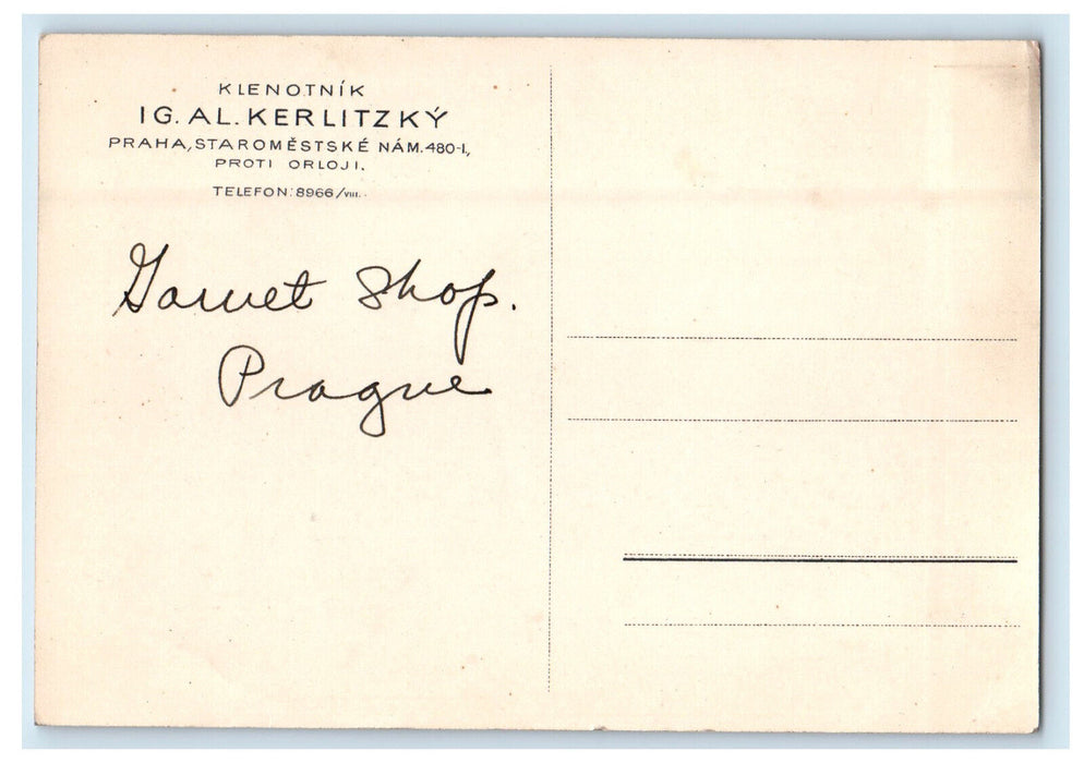 c1920s Garnet Shop Praque Klenotnik IG AL Kertlizky Czech Republic Postcard