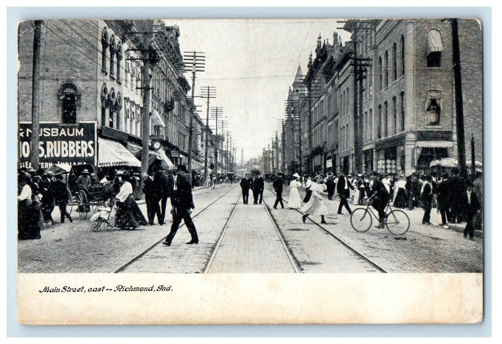 c1905 Main Street View Bicycle East Richmond Indiana IN Antique Postcard