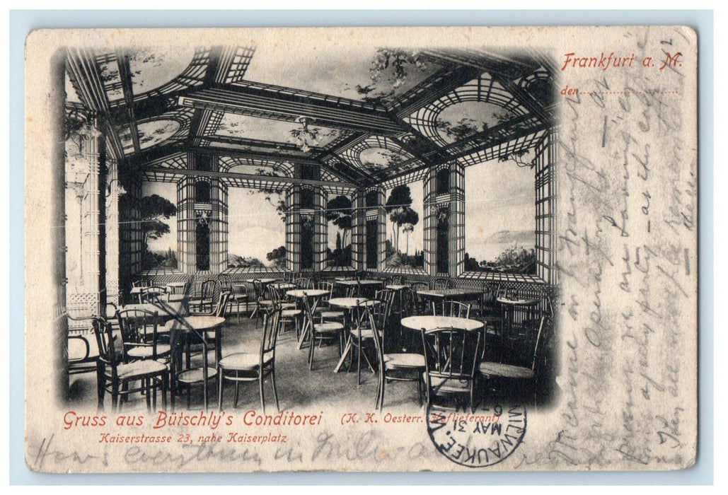 1906 Gruss Aus Butschly's Conditorei Frankfurt a M Germany Antique Postcard