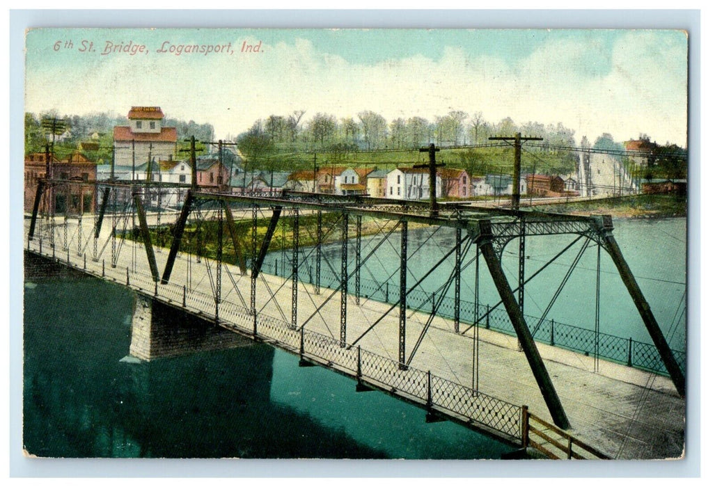 1910 View Of 6th Street Bridge Logansport Indiana IN Posted Antique Postcard