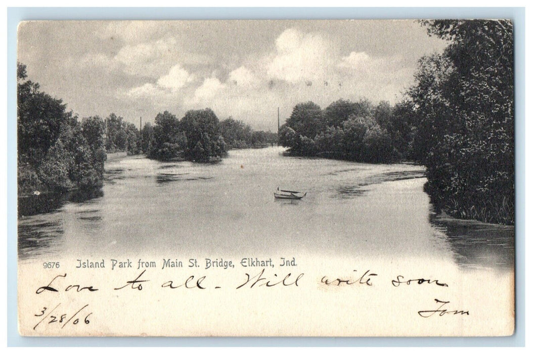 1906 Island Park From Main Street Bridge Elkhart Indiana IN Rotograph Postcard