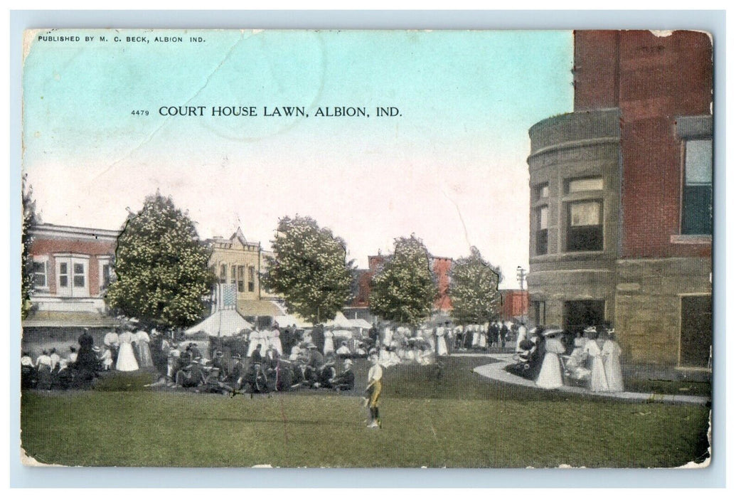 1909 View Of Court House Lawn Albion Indiana IN Posted Antique Postcard