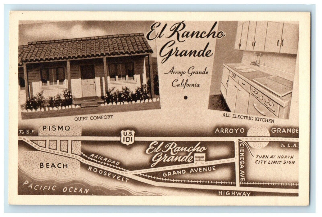 c1940's El Rancho Grande Motel Hotel Arroyo Grande California CA Postcard