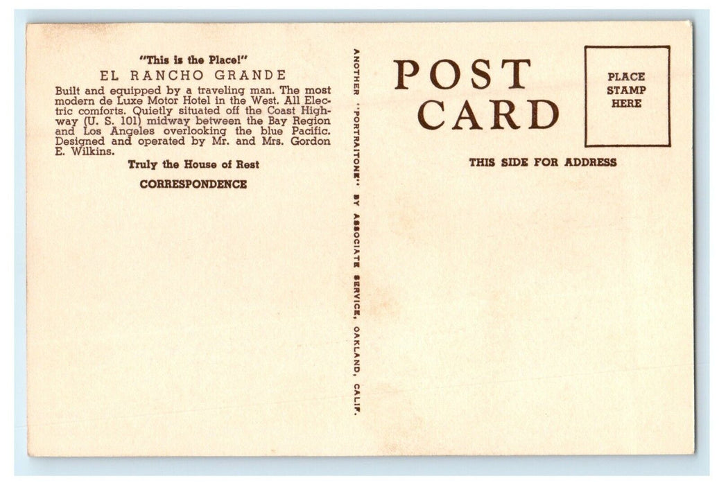 c1940's El Rancho Grande Motel Hotel Arroyo Grande California CA Postcard
