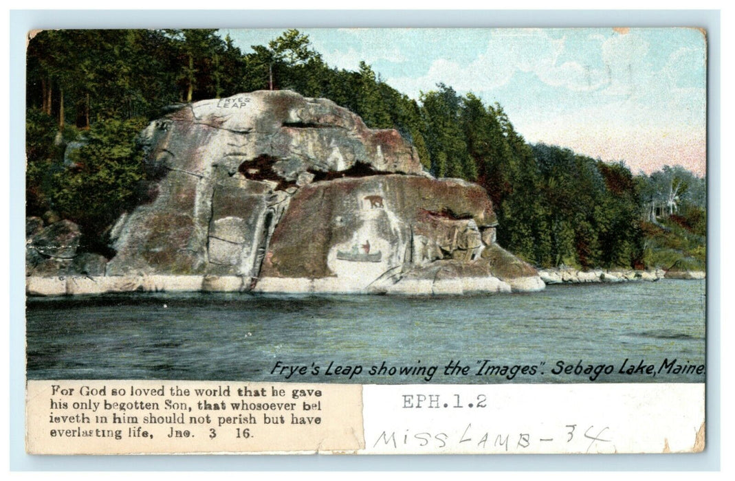 1934 Frye's Leap Showing "Images" Sebago Lake Maine ME Vintage Postcard