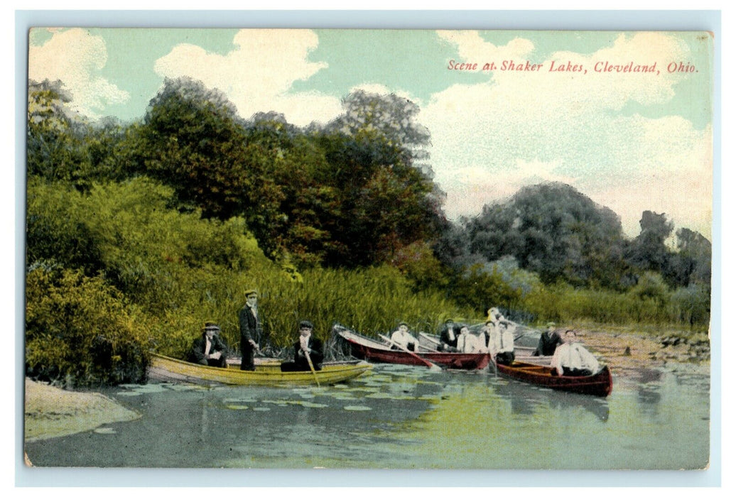 1915 Scene at Shaker Lakes Cleveland Ohio OH Unposted Antique Canoes Postcard