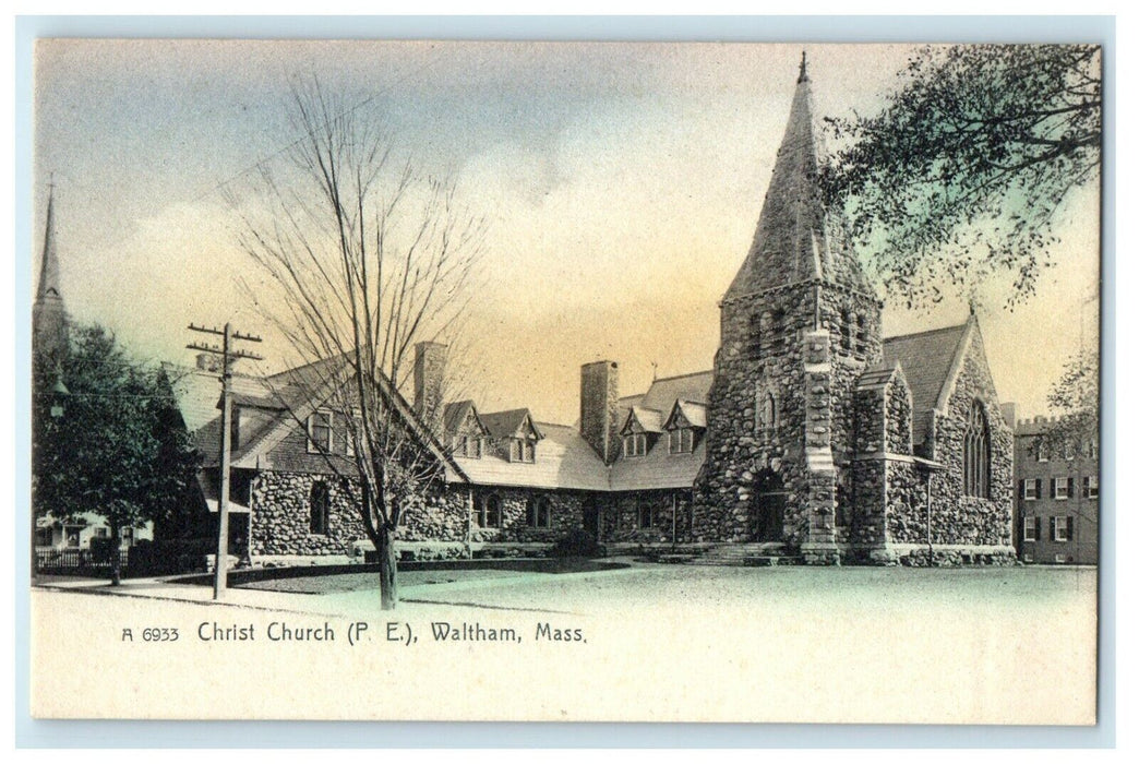 c1905 The Christ Church P.E Waltham Massachusetts MA Rotograph Postcard