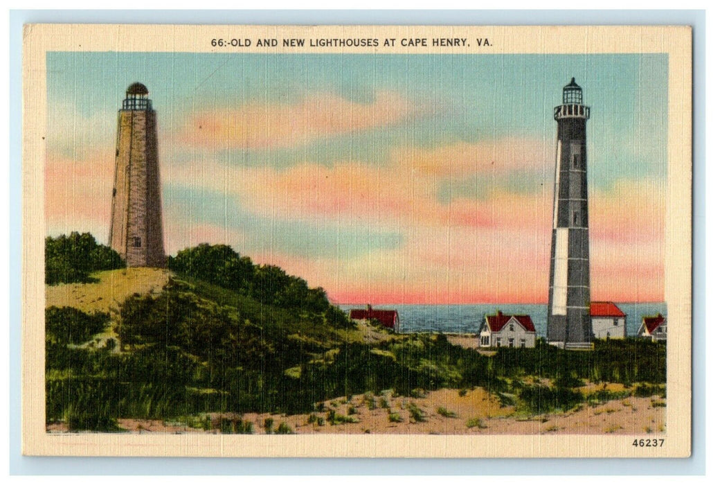 1955 Old And New Lighthouses At Cape Henry Virginia VA Vintage Postcard