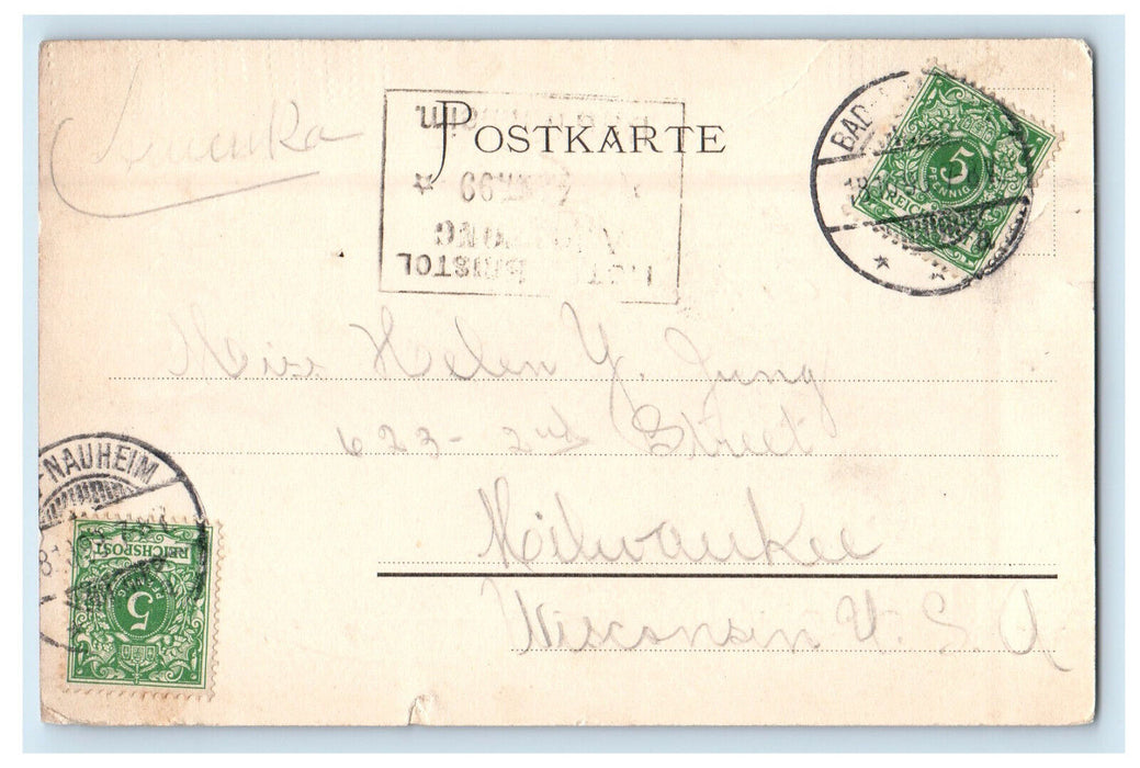 c1905 Burg Allee Gruss Aus Bad Nauheim Germany Posted Antique Postcard