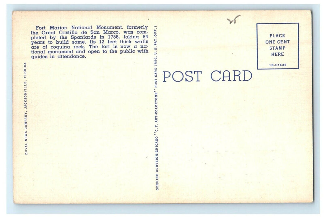 c1940's Fort Marion National Monument St. Augustine Florida FL Postcard