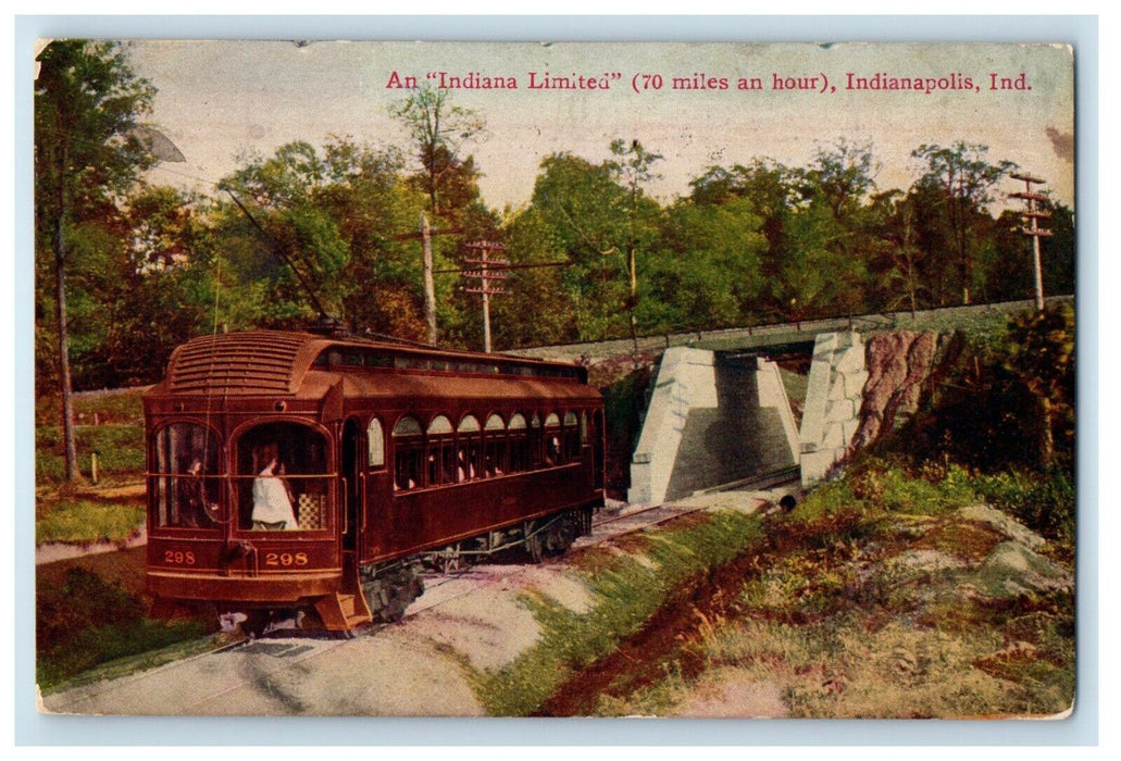 1910 Indiana Limited 70 Miles An Hour Trolley Train Indianapolis IN Postcard