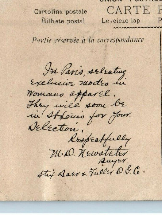 1908 Paris Fashion Apparel Wholesaler Letter Advertising St. Louis MO Postcard