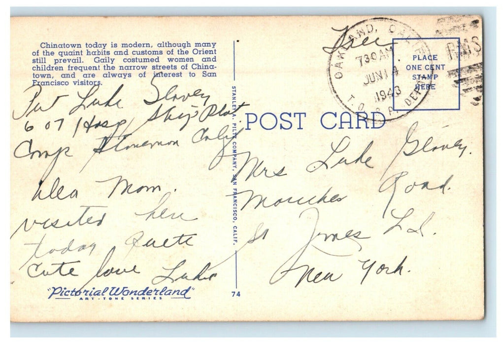 1943 Chinese Mother And Baby Chinatown San Francisco California CA Postcard