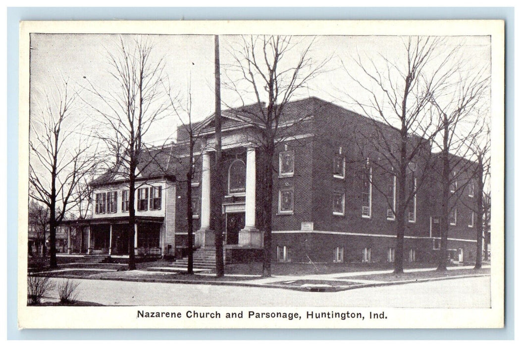 Nazarene Church And Parsonage Street View Huntington Indiana IN Vintage Postcard