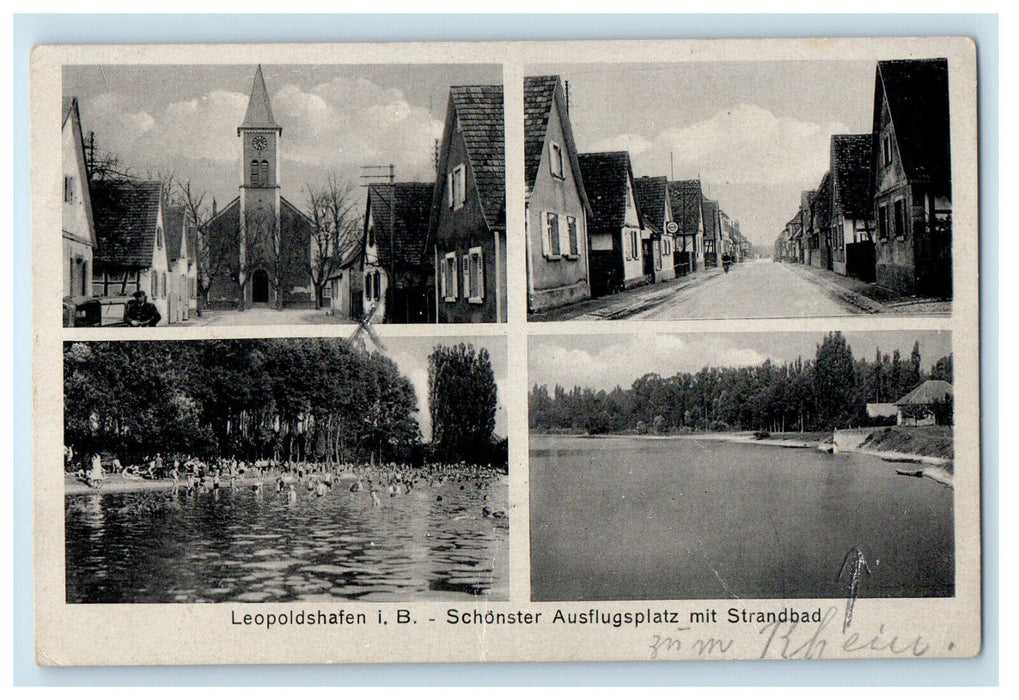 c1910 Multiview of Schonster Ausflugsplatz Leopoldshafen i. B Germany Postcard