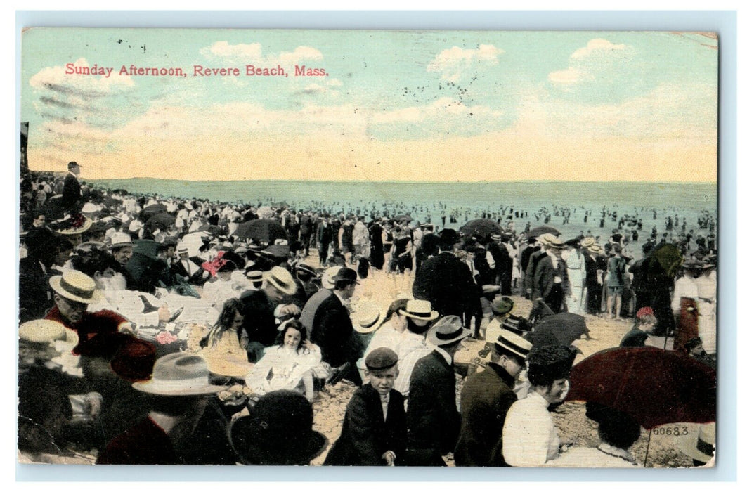 c1910 Sunday Afternoon Revere Beach Boston Massachusetts MA Postcard