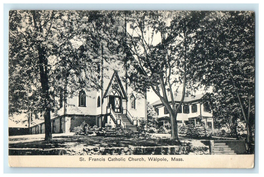 1909 St. Francis Catholic Church Walpole Massachusetts MA Antique Postcard