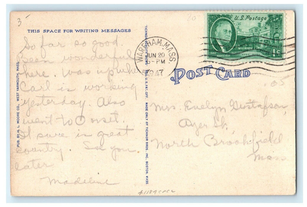 19147 Post Office And Makepeace Building Car Wareham Massachusetts MA Postcard