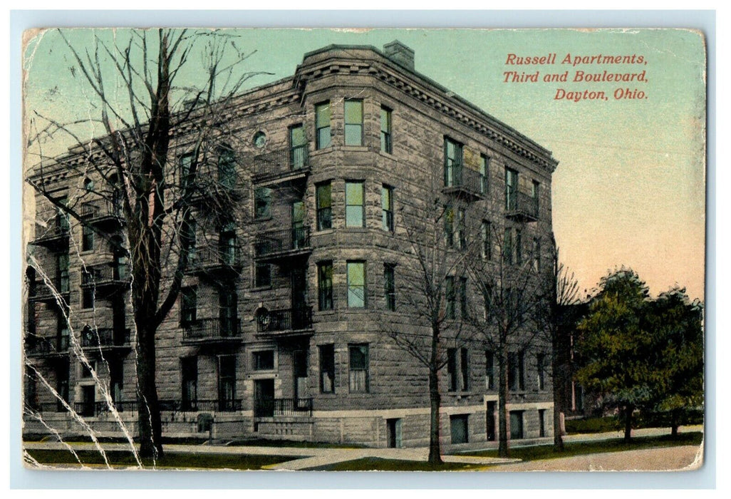 c1910's Russell  Apartments Third And Boulevard Dayton Ohio OH Antique Postcard