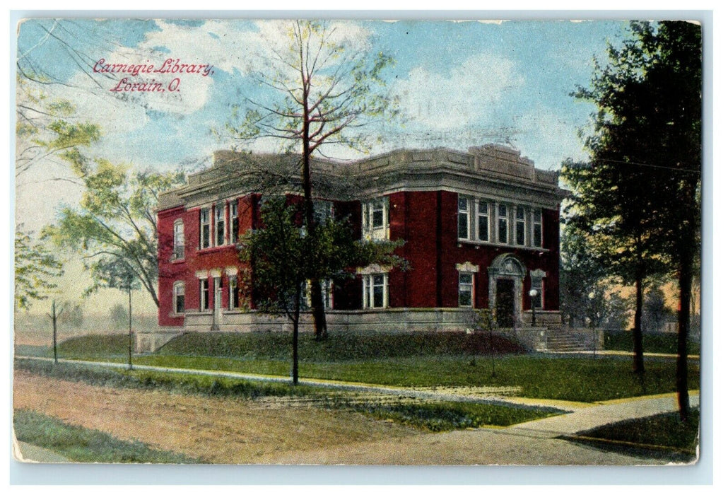 1908 The Carnegie Library Lorain Ohio OH Posted Antique Postcard