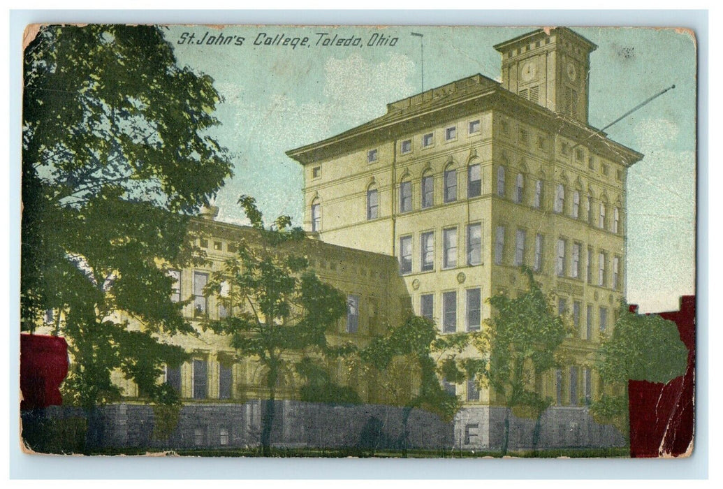 1913 St. John's College Building Toledo Ohio OH Posted Antique Postcard