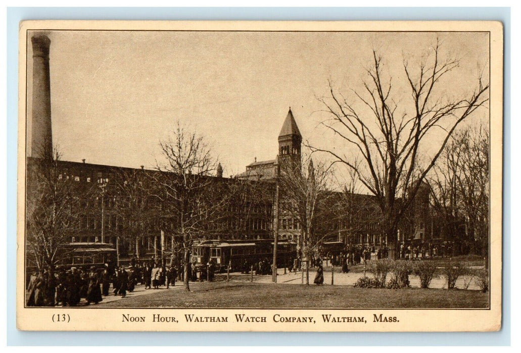 Noon Hour, Waltham Watch Company, Waltham Massachusetts MA Posted Postcard
