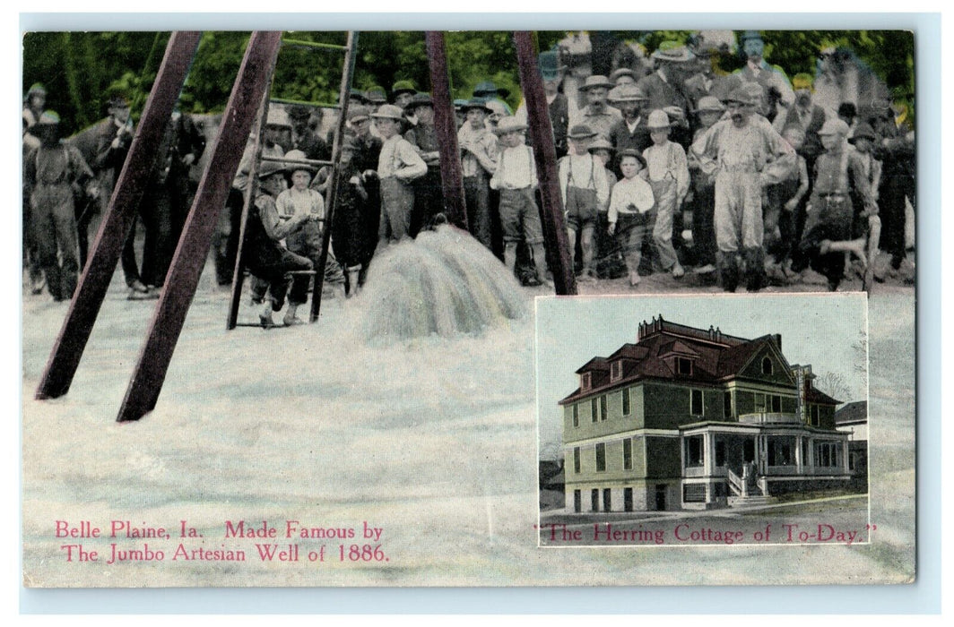 c1910 Belle Plaine Iowa IA Jumbo Artesian Well Herring Cottage Postcard
