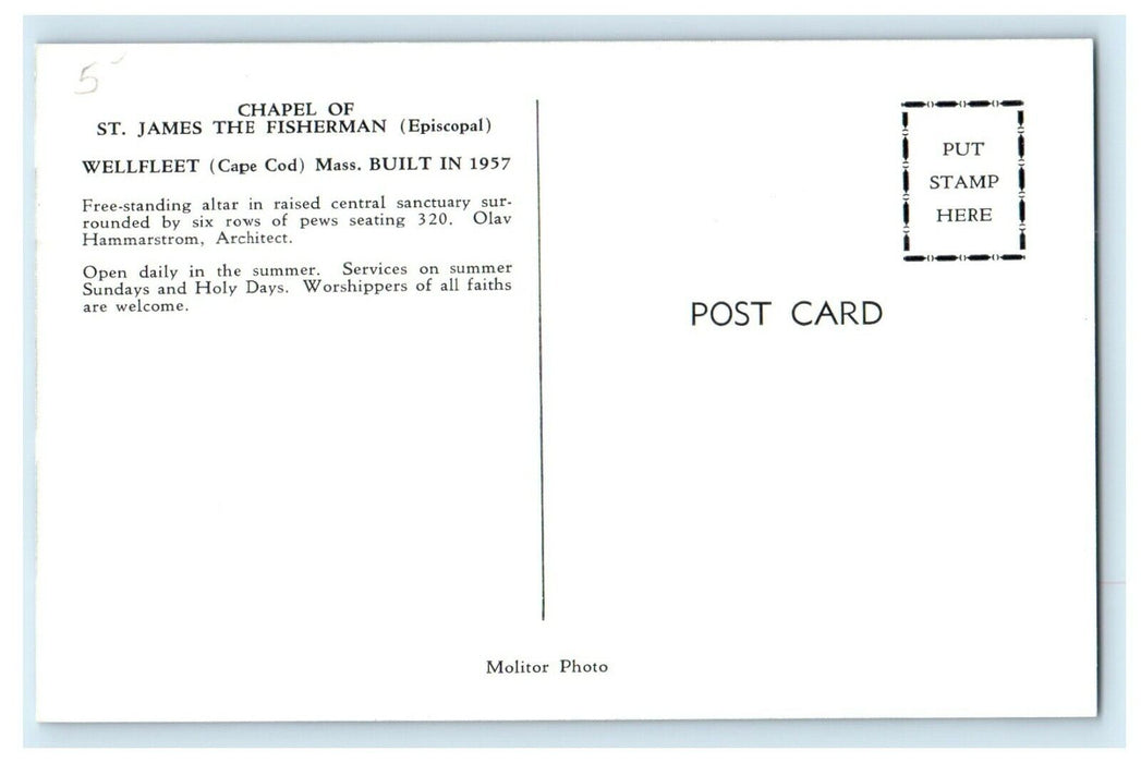 1957 Chapel of St James The Fisherman, Wellfleet, Massachusetts MA Postcard