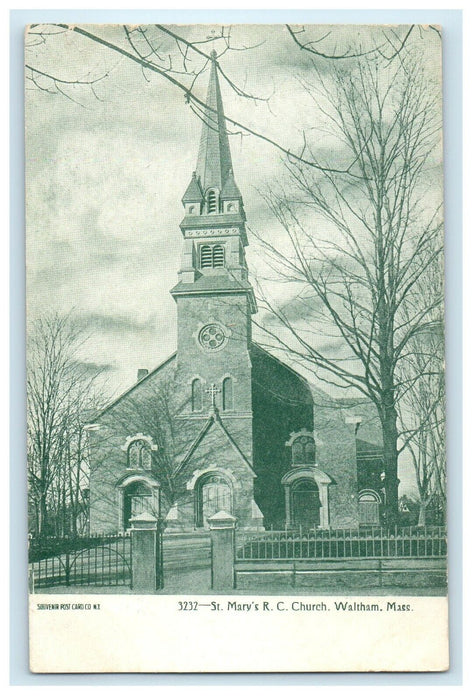 1905 Entrance View Of St. Mary's R.C Church Waltham Massachusetts MA Postcard