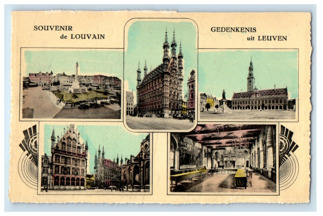 c1940s Multiview, Souvenir De Louvain Gedenkenis uit Leuven Belgium Postcard