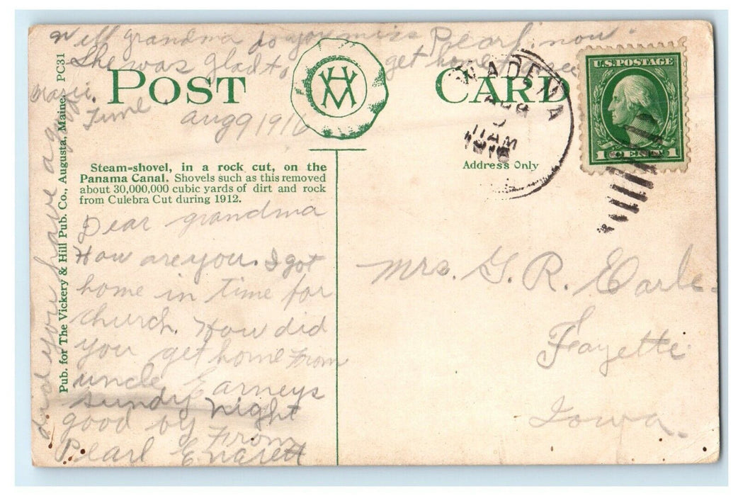 1916 Steam Shovel Rock Culebra Cut Panama Canal Wadena Iowa IA Antique Postcard