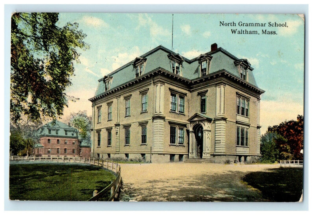 1914 North Grammar School Waltham Massachusetts MA Antique Postcard