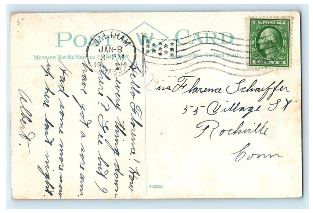 1914 North Grammar School Waltham Massachusetts MA Antique Postcard
