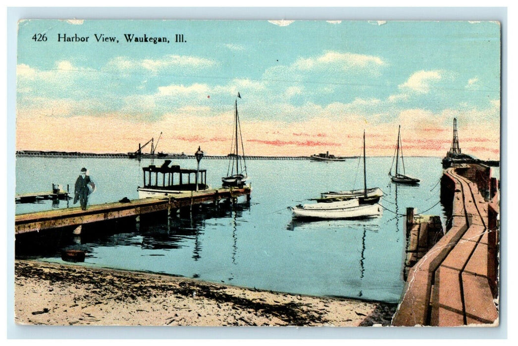 c910s Harbor View Boats Waukegan Illinois IL Antique Postcard