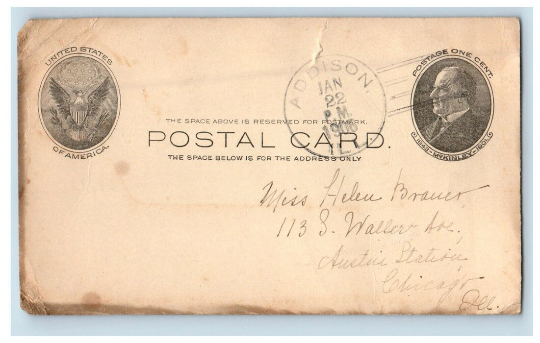 1906 Personal Letter Addison to Chicago Illinois IL Postcard