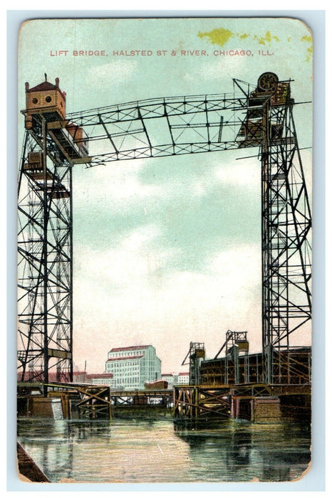 1908 Lift Bridge Halsted St. &River Chicago Illinois IL Antique Postcard