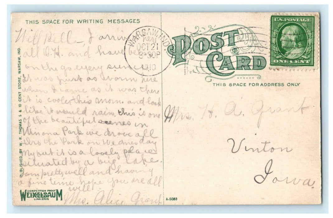 1910 Duke's Fountain Winona lake Indiana IN Posted Antique Postcard
