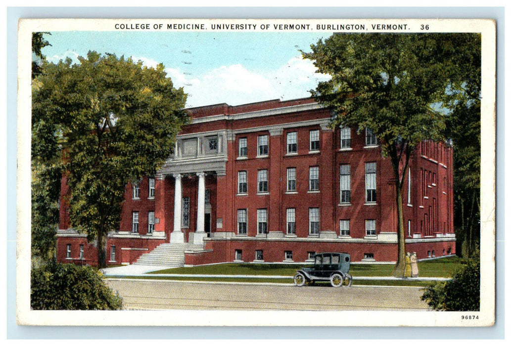 1928 College of Medicine, University of Vermont, Burlington Vermont VT Postcard