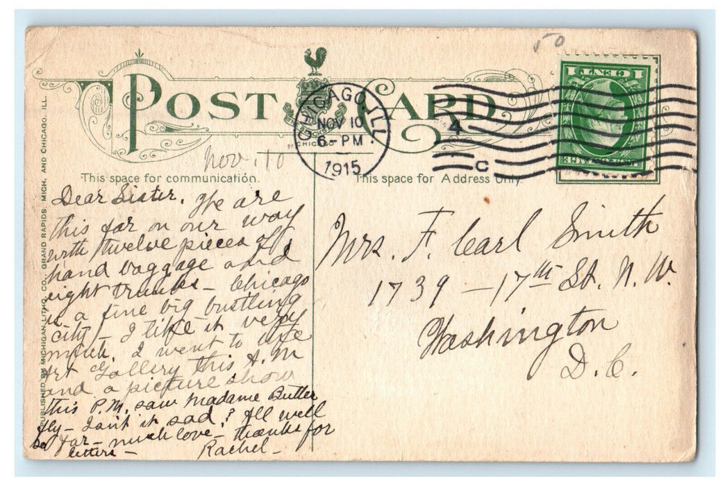 1915 Marble Room The Blackstone Chicago Illinois IL Vintage Posted Postcard