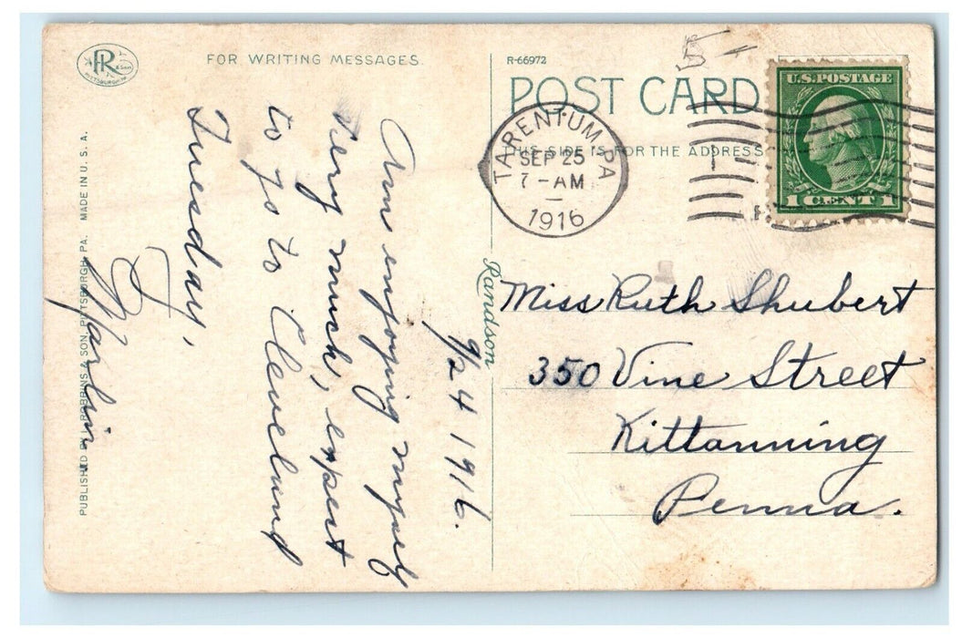1916 Grandview School Building Car Flag Tarentum Pennsylvania PA Postcard
