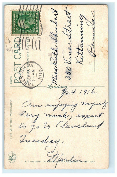 1916 Grandview School Building Car Flag Tarentum Pennsylvania PA Postcard