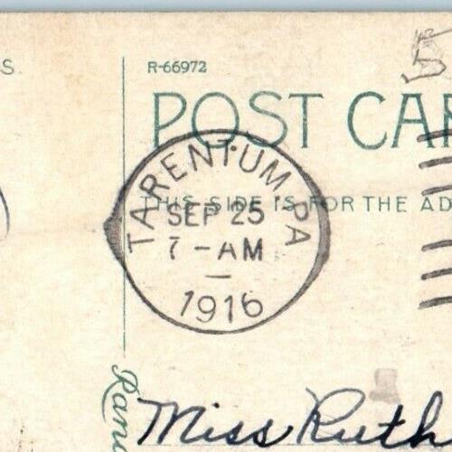 1916 Grandview School Building Car Flag Tarentum Pennsylvania PA Postcard