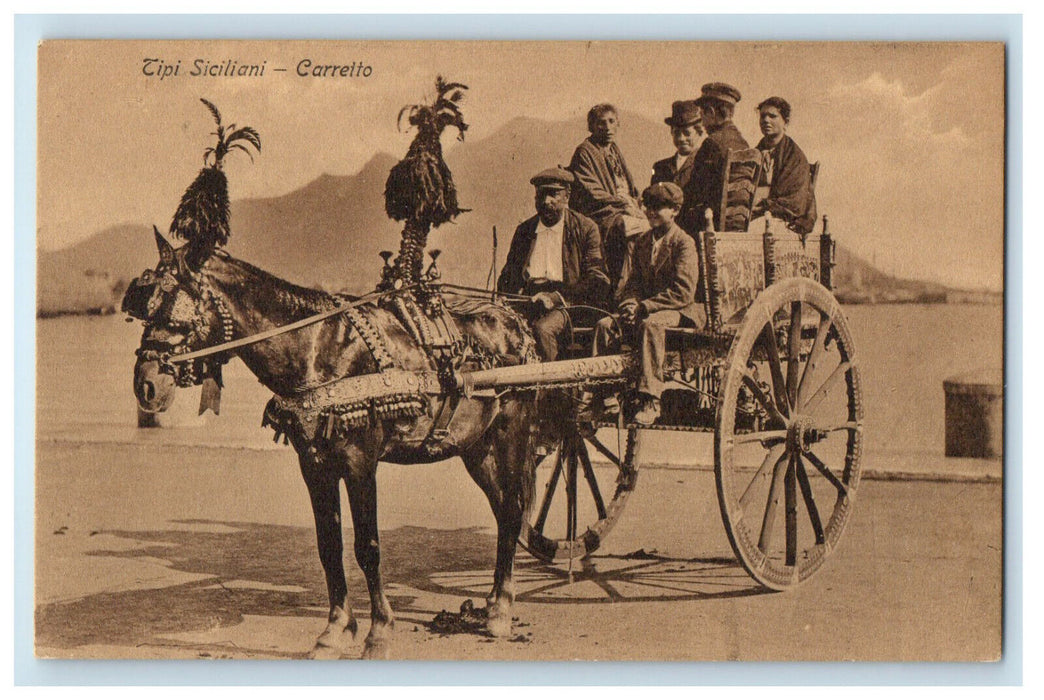 1912 Horse Carriage, Tipi Sicillian Carretto Italy Posted Antique Postcard