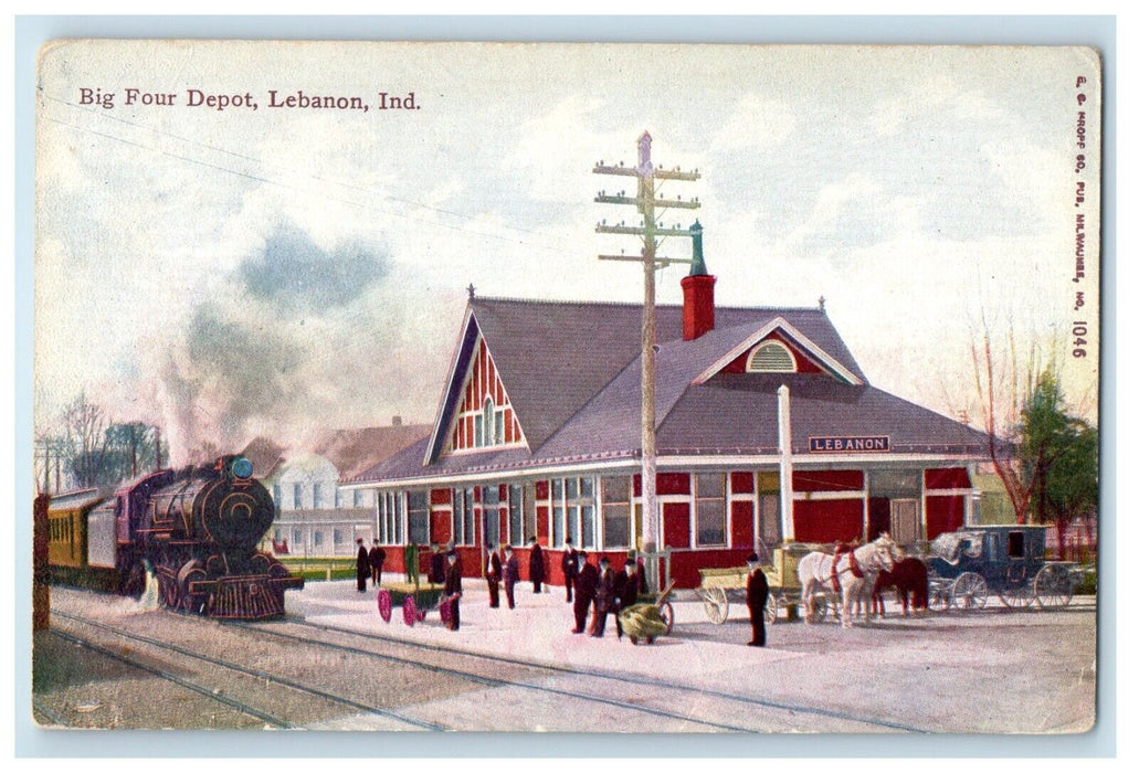c1910's Big Four Depot Station Railroad Train Lebanon Indiana IN Posted Postcard
